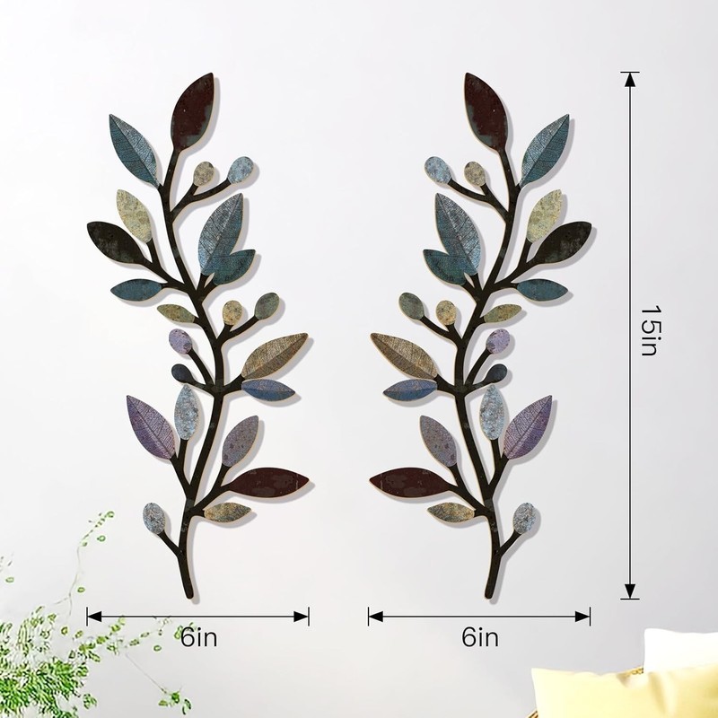 "2 Pcs Colorful Tree Leaf Wall Art Decor Vine Home Wall Decor Olive Branch Leaf gallery