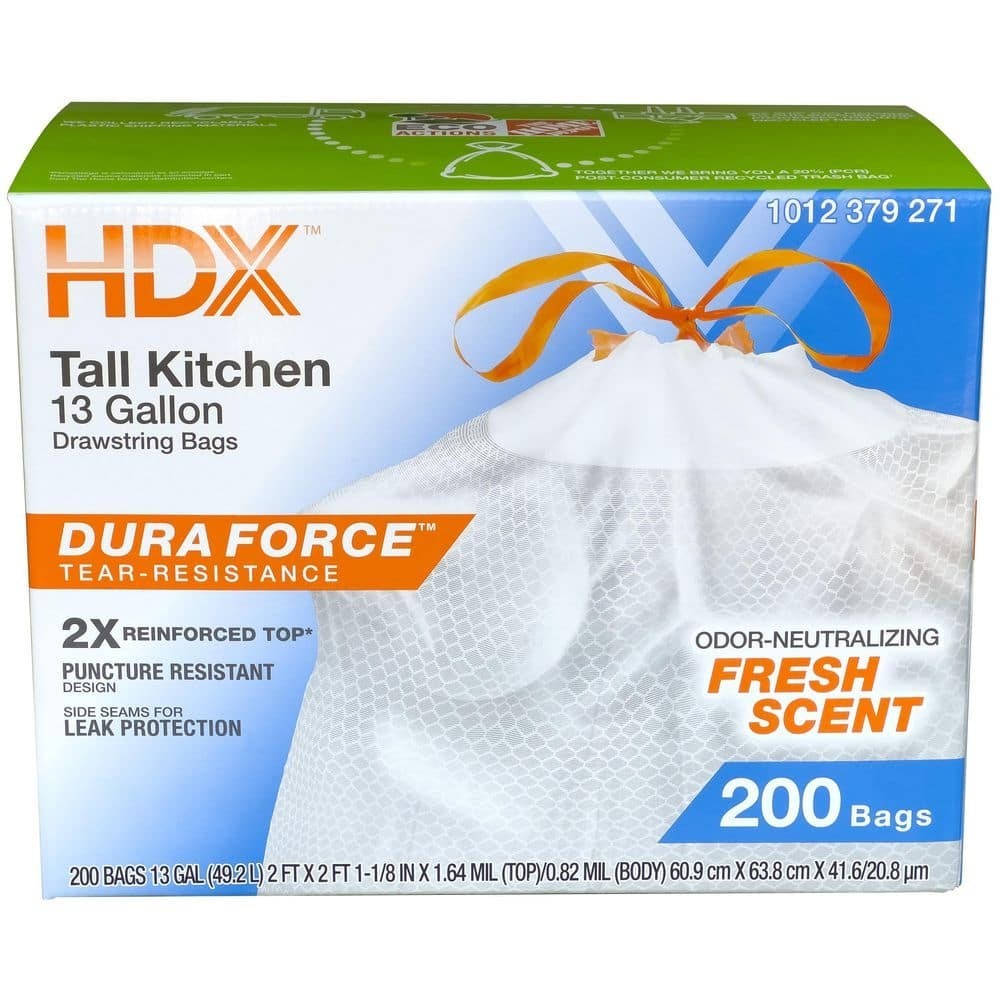 13 Gallon Fresh Scent Tall Kitchen Trash Bags with Drawstring, 200-Count gallery
