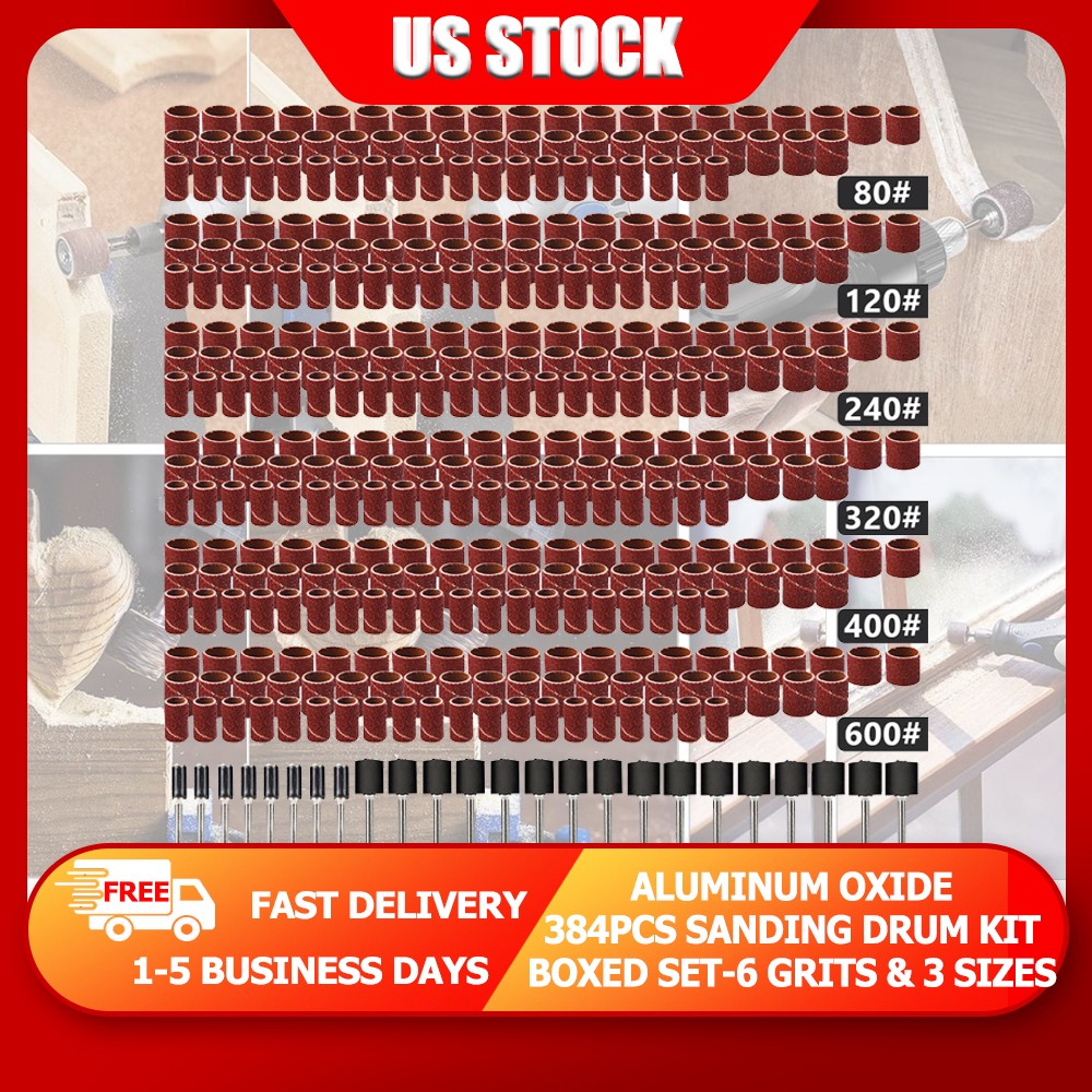 384PCS Sanding Drum Kit Sander Sleeves With Mandrels&Box for Dremel Rotary Tool gallery