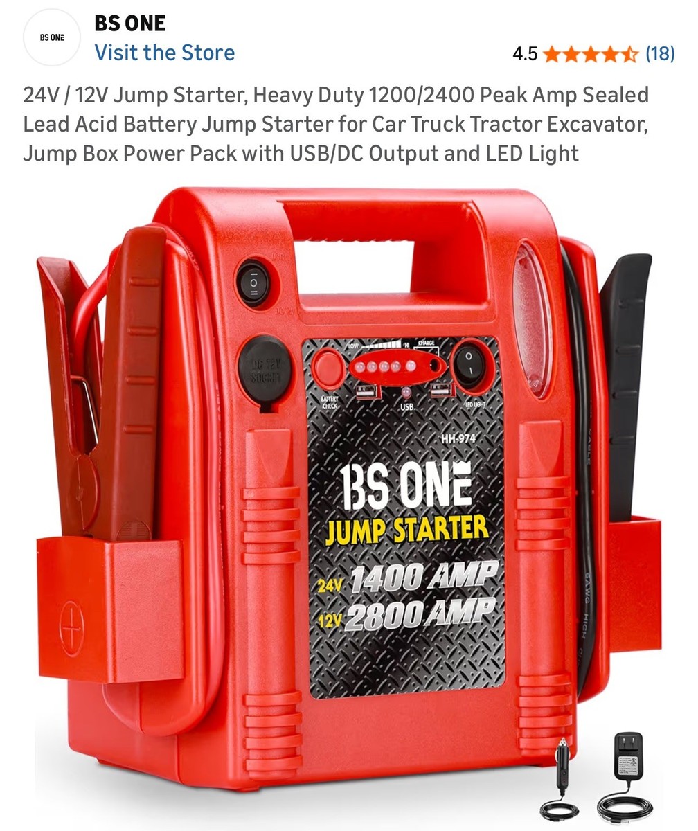 24V / 12V Jump Starter, Heavy Duty 1200/2400 Peak Amp Sealed Lead Acid Battery gallery