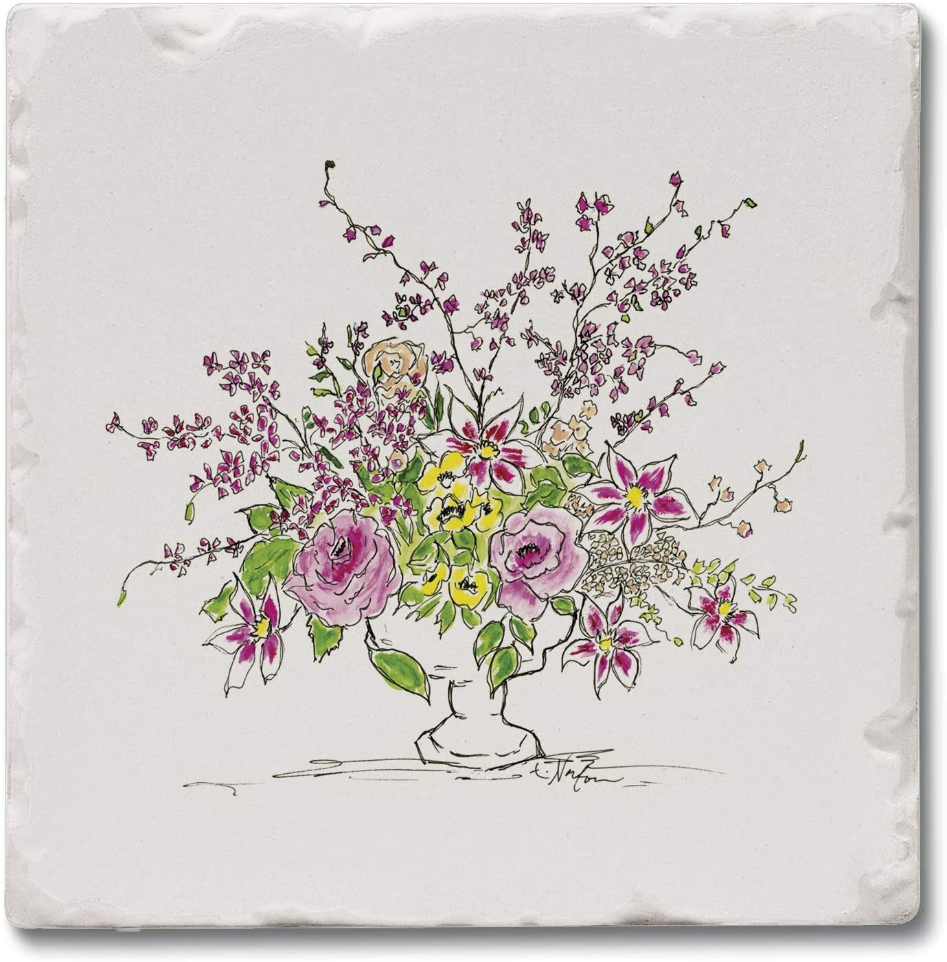 CounterArt Absorbent Stone Coasters Set of 4, Flower Scribble-9 gallery