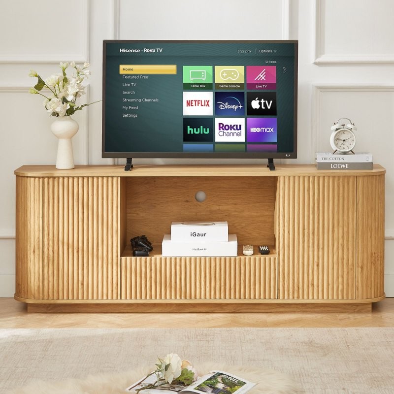 Wavy Sideboard TV Stand Rounded Sideboard Wooden Vertical Stripe Storage Cabinet gallery