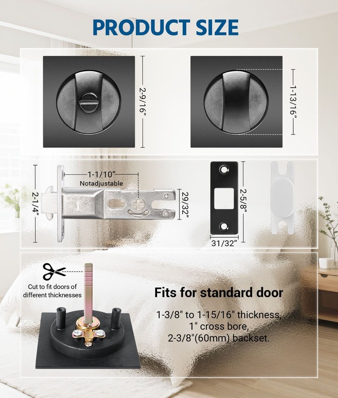 Embedded Folding Pocket Door Lock with Adjustable Latch for 2-3/8" Backset-USA gallery