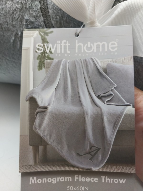 Swift Home Monogram Fleece Throw 50 x 60in Gray Letter S gallery