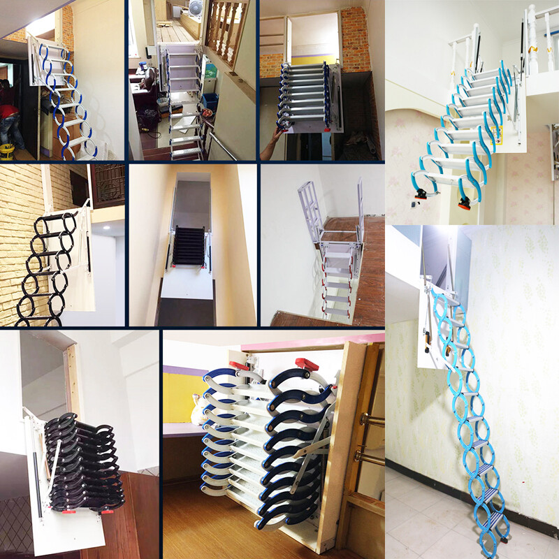 Black Side-mounted Loft Wall Ladder Stairs Attic Ladder Folding Stair 11 Steps gallery