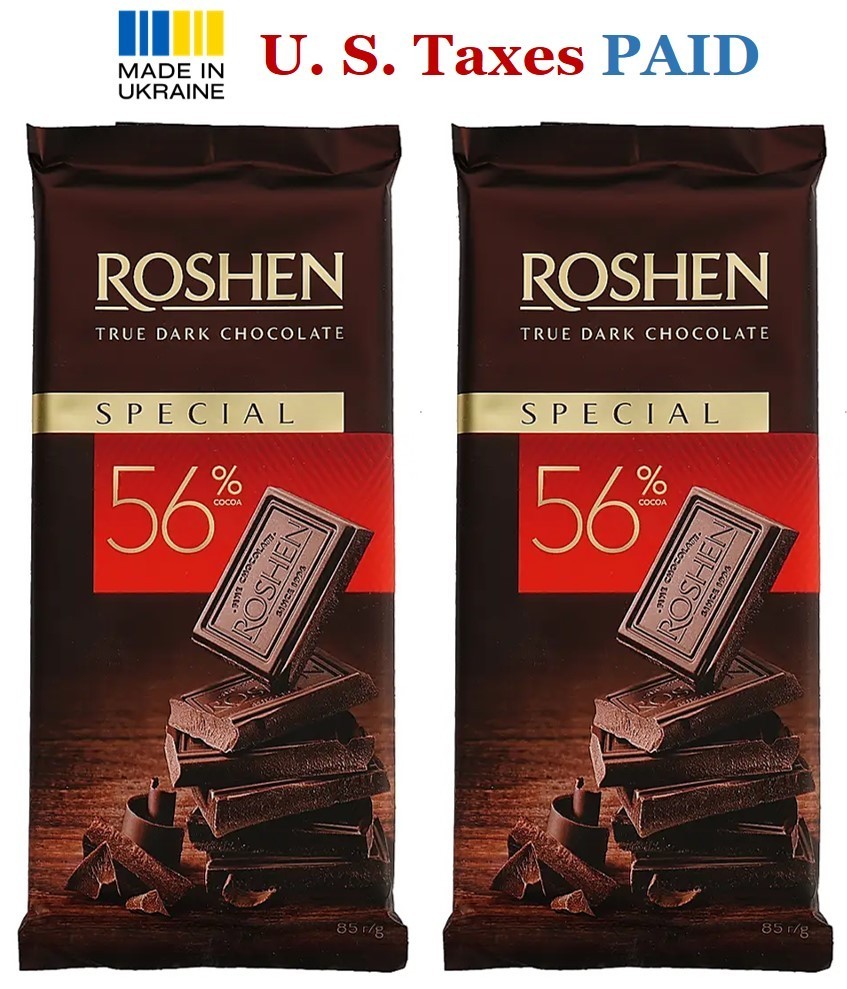 2 Packs ROSHEN True Dark Chocolate Bars 85g Special 56% Cocoa Made in Ukraine gallery