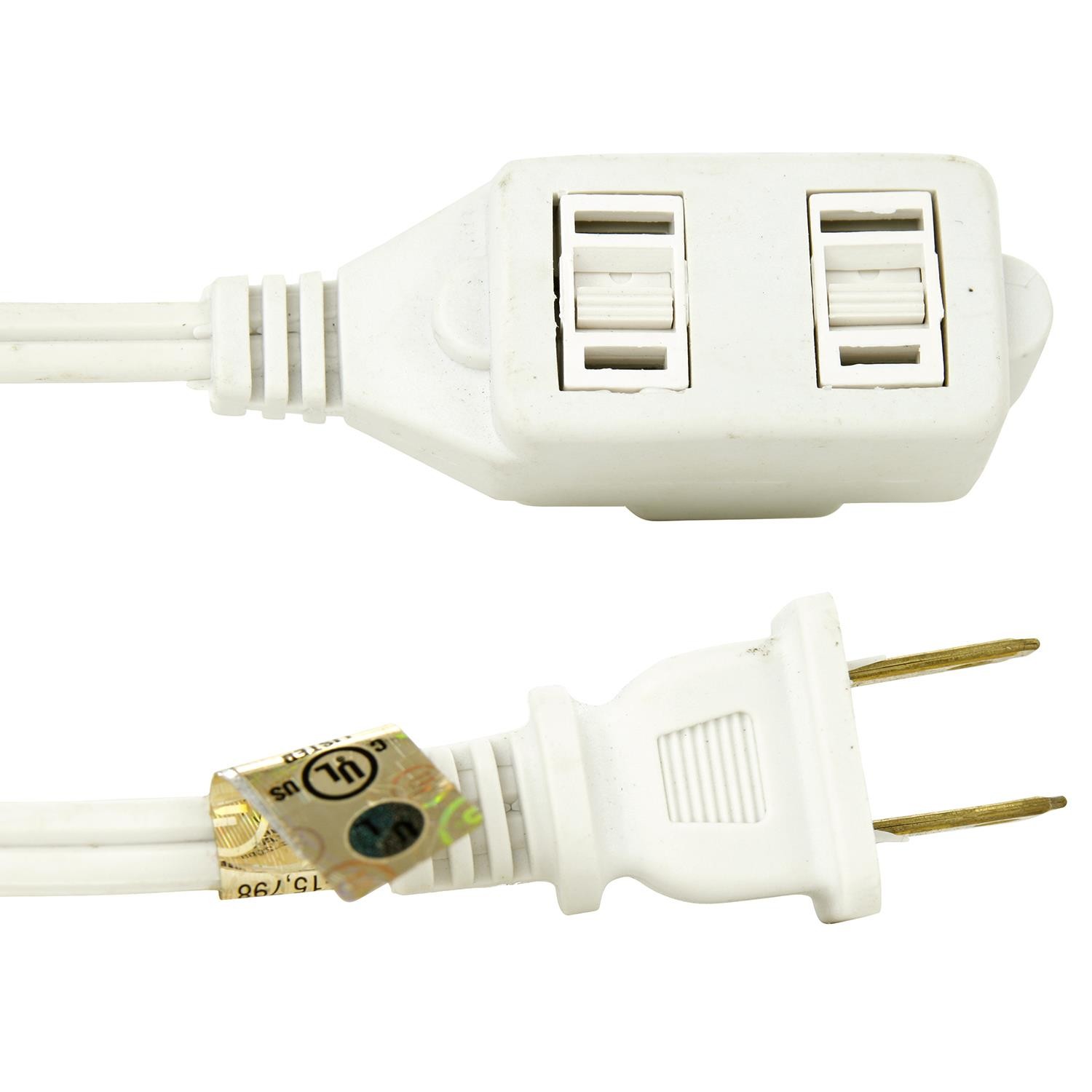 2-Outlet Extension Cord, 12Ft White PowerStrip, 3 2-Prong Polarized, 1625W, 125V gallery