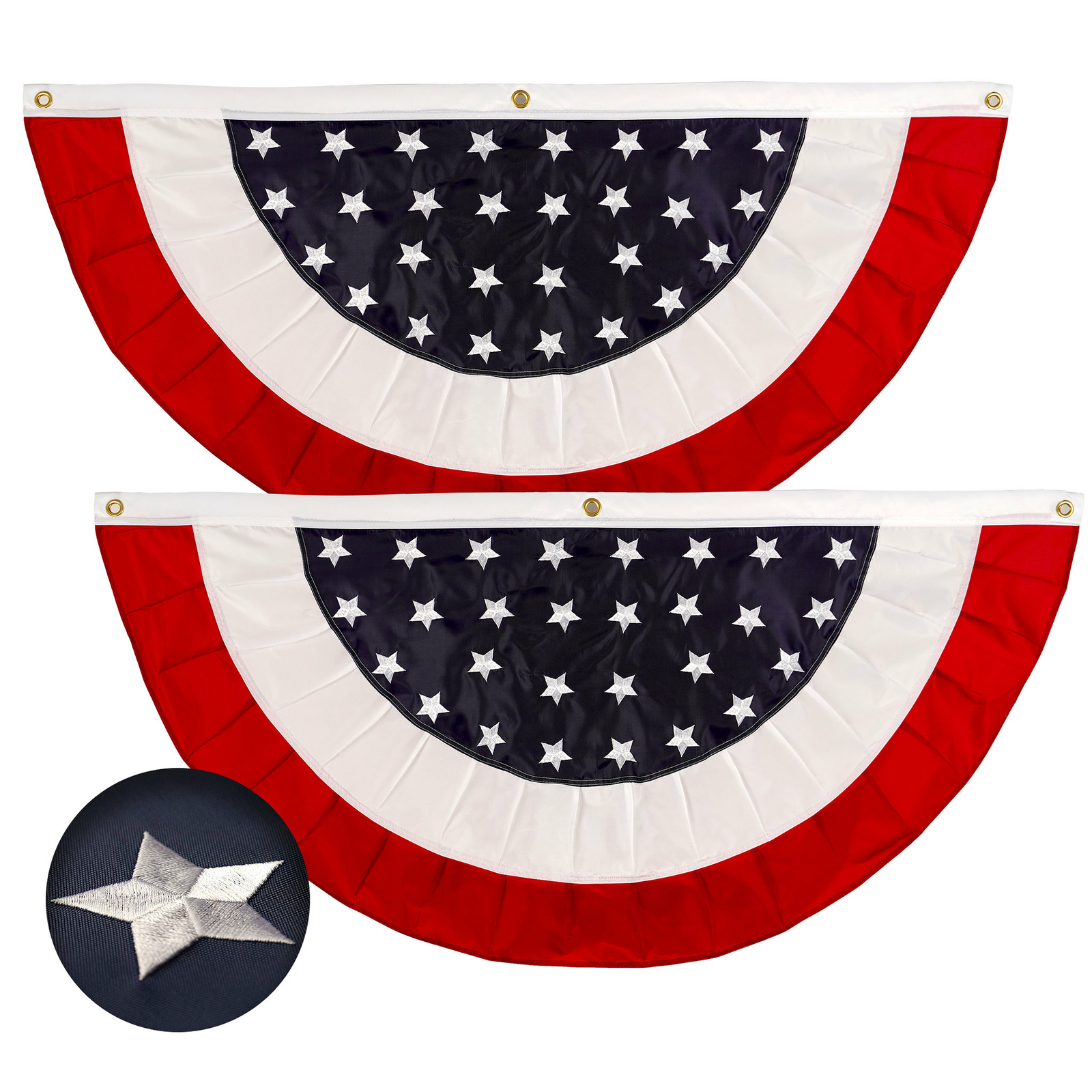 USA Pleated Fan Flag 2x4FT 2-Pack Star Center Embroidered Polyester gallery