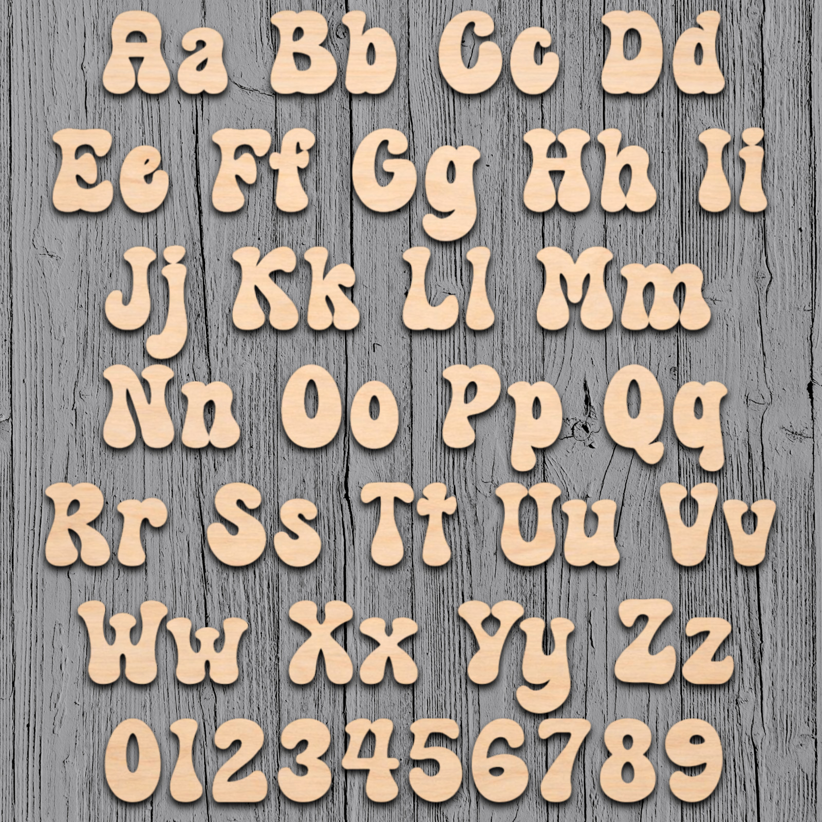 Retro Bubble Wood Letters Numbers Cutout Unfinished Laser Cut 3mm Craft Thru 14" gallery