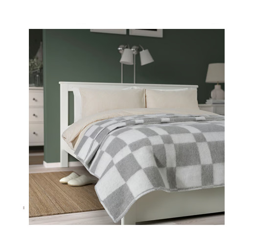 Ikea BORSTTAG Bedspread 92" x 88" light gray/check, Full/Queen New 306.179.54 gallery