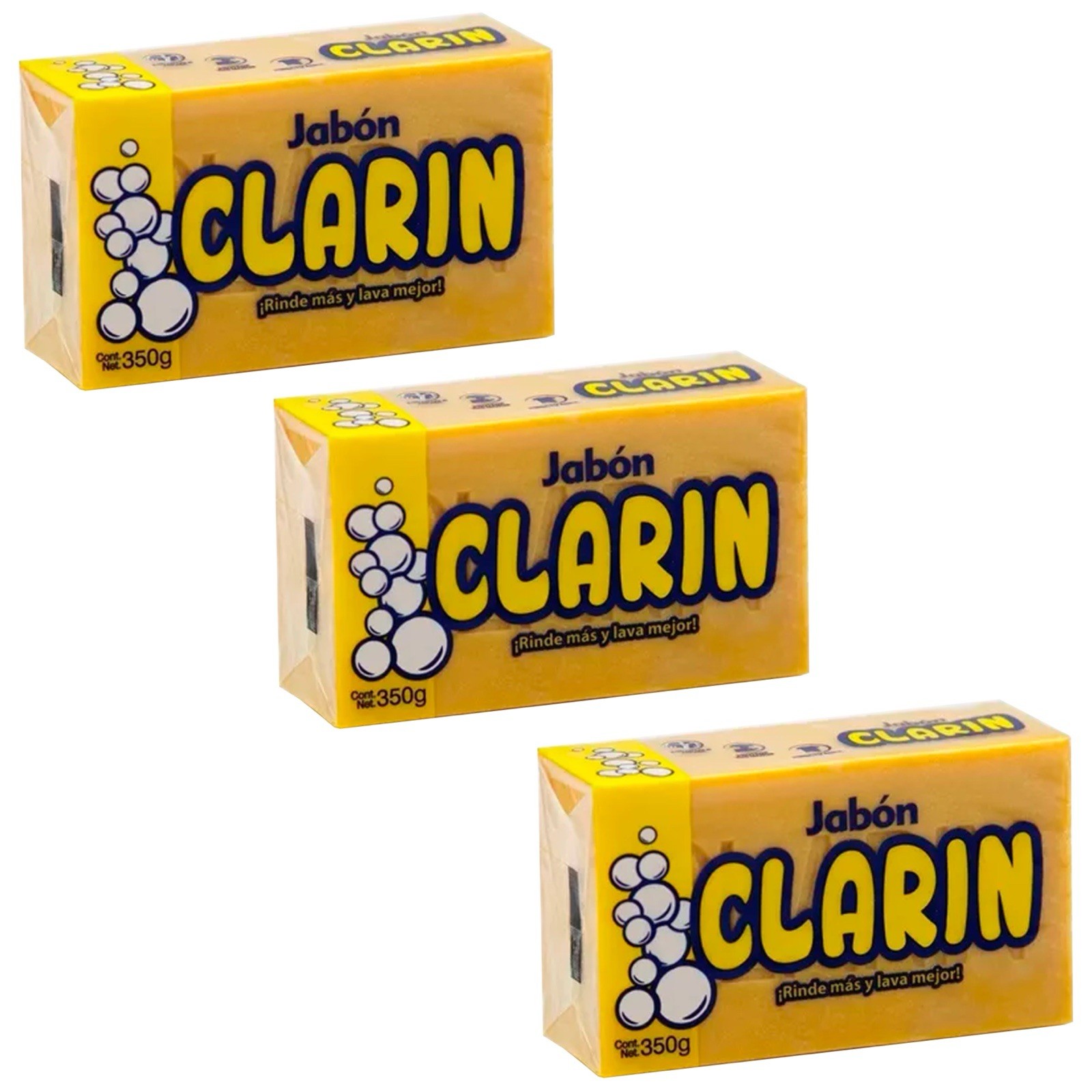 3X CLARIN Amarillo para manchas de Grasa 🇲🇽 Bar Laundry Soap, 350g, 3 Pack gallery