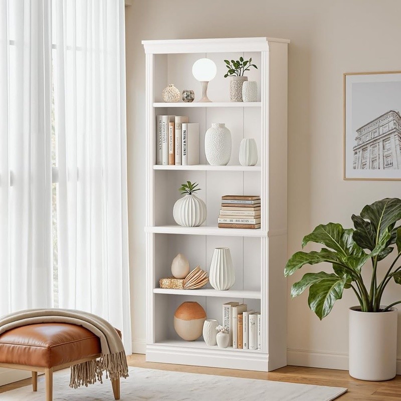 Wood 5-Tier Bookshelf Storage Unit Tall Bookcase Living Room Library Display New gallery