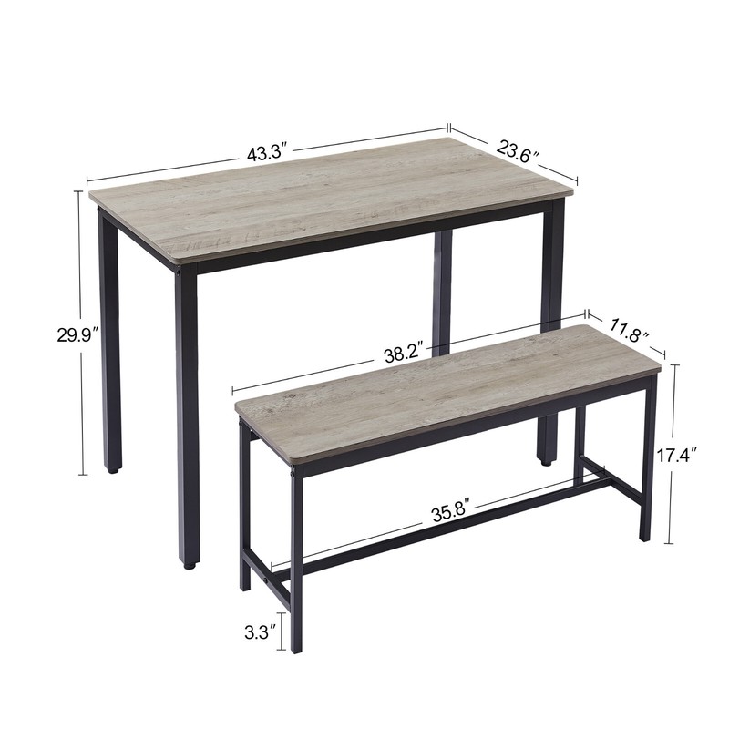 Dining Table Set Bar Table w-2 Dining Benches Table & Chairs Grey for 4 people gallery