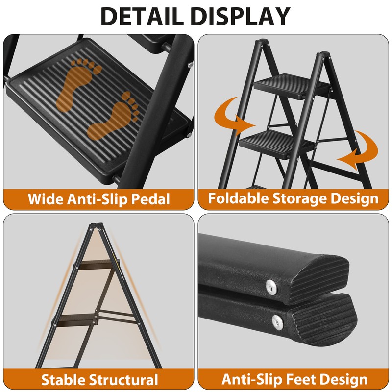 Lightweight 3 Folding Step Stools for Adults with Wide Anti-Slip Pedal Multi Use gallery