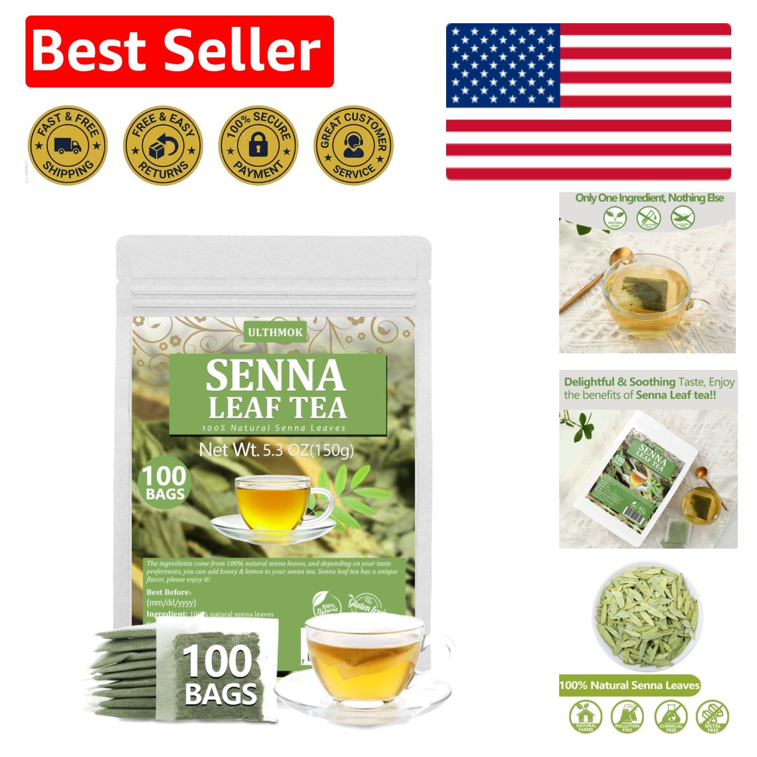 100 Count Senna Tea Bags - 100% Natural & Caffeine-Free Wellness gallery