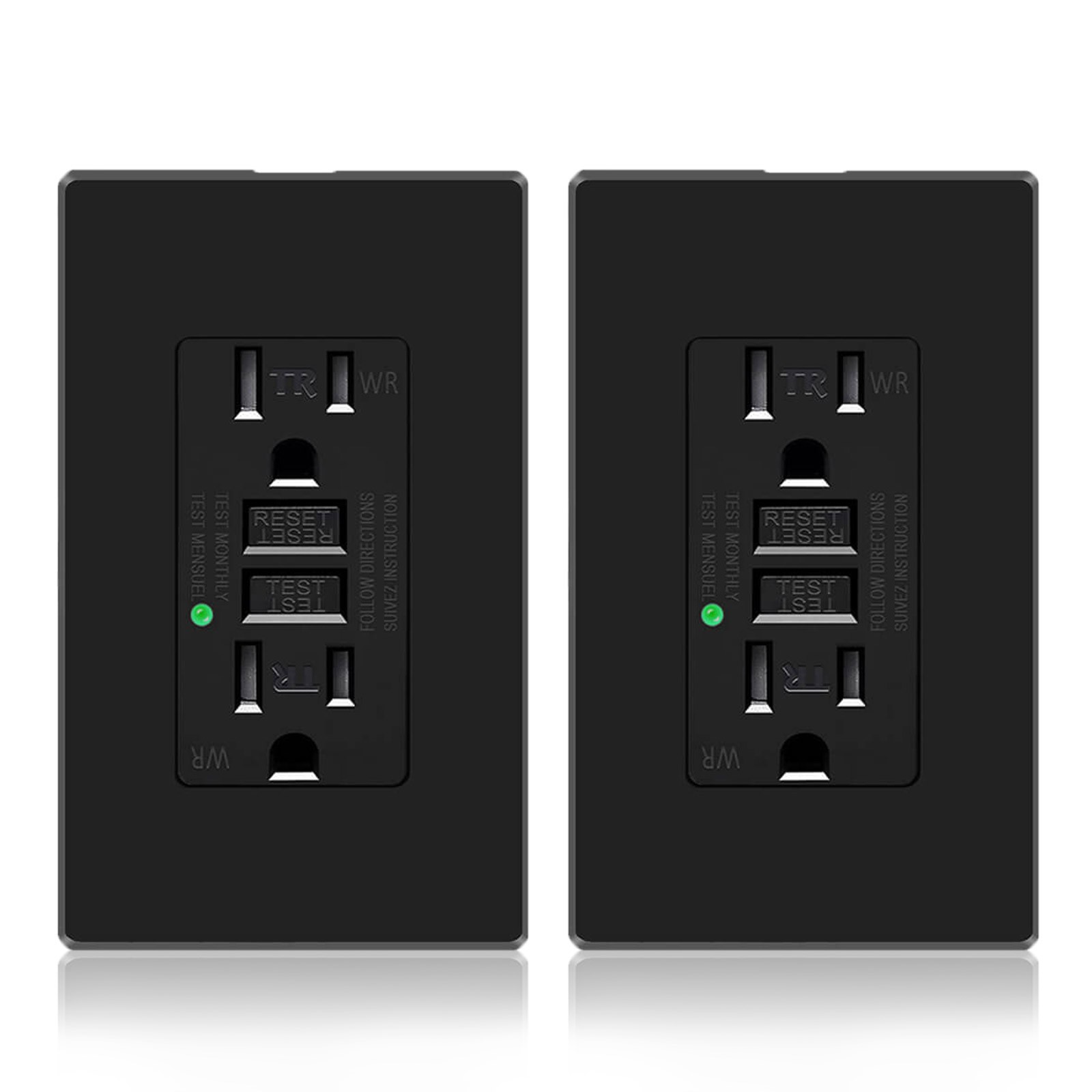 2PACK Weather Resistant Black GFCI Outlet 15A TR ETL Certified LED Status Light gallery