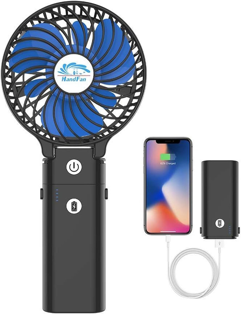 5200Mah Portable Handheld Fan Rechargeable with Power Bank-3 Speeds Foldable Per gallery