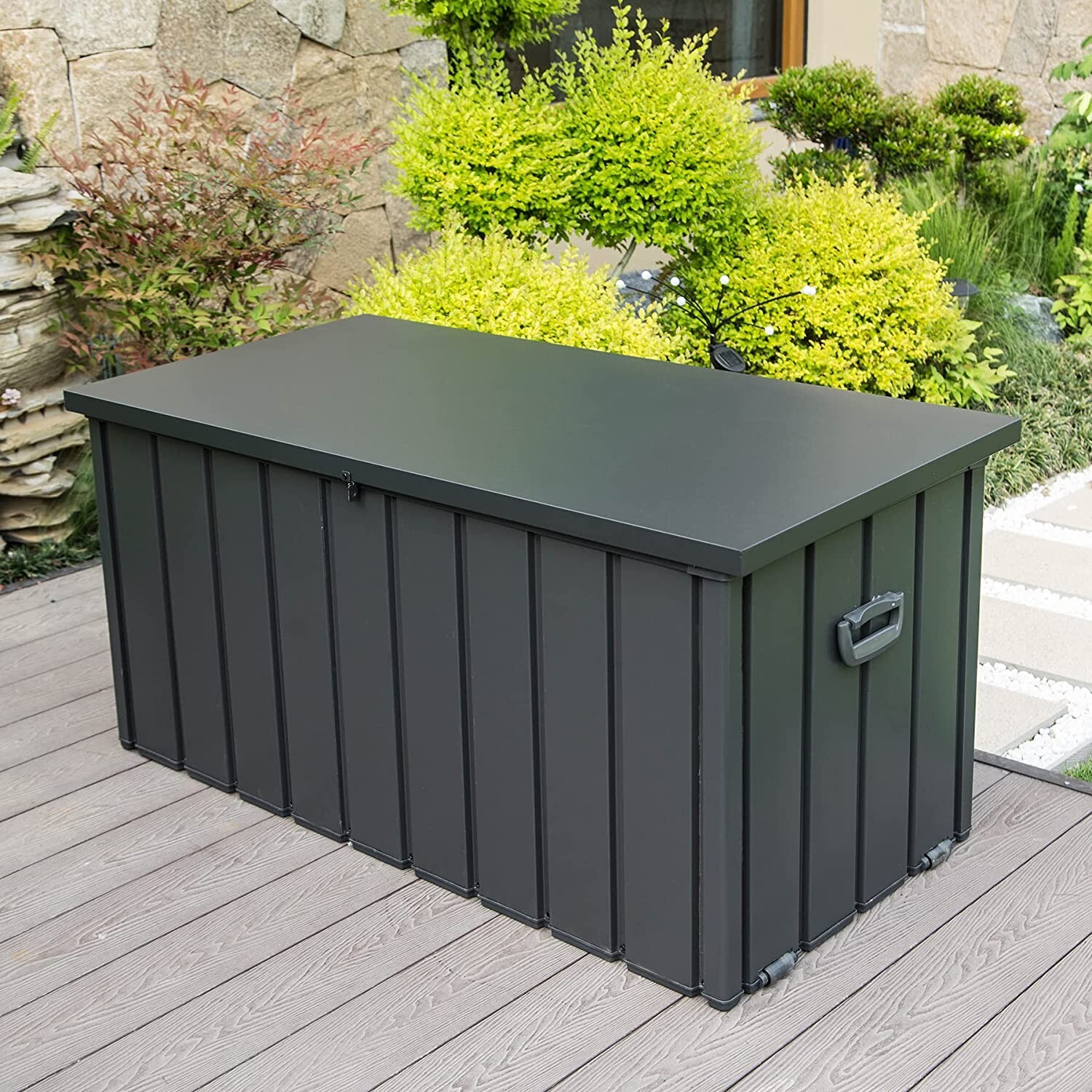 Domi 150 Gallon Metal Outdoor Storage Deck Box Waterproof w/Lockable (Grey) gallery