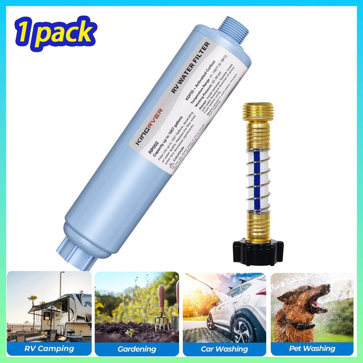 KINGRVER RV Inline Water Filter w/Flexible Hose Garden and Camper Reduces Odor gallery