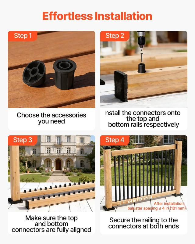 VEVOR 125 Pack Deck Balusters 32 in Aluminum Spindles 3/4 in Dia. Round Black gallery