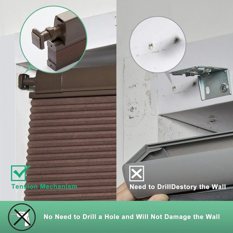 No Drill Top Down Light Filtering Brown Cellular Shade Cordless Honeycomb Blinds gallery