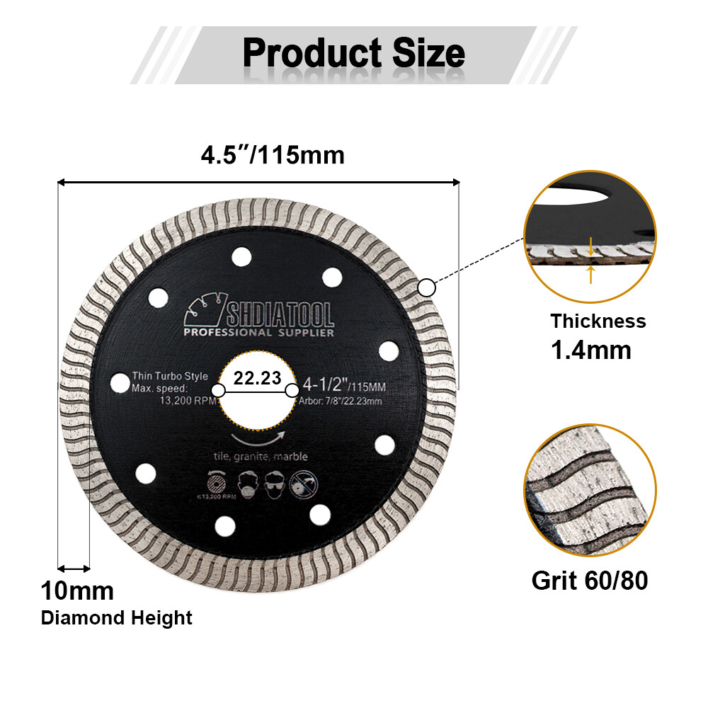 SHDIATOOL Superthin Mesh Diamond Narrow Turbo Blade 4.5/5" Cutting Ceramic Tile gallery