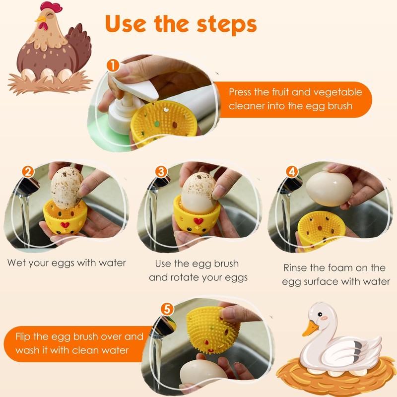 Egg Brush Cleaner, Egg Cleaner Scrubber for Fresh Eggs, Cute Chick Shaped Sil... gallery