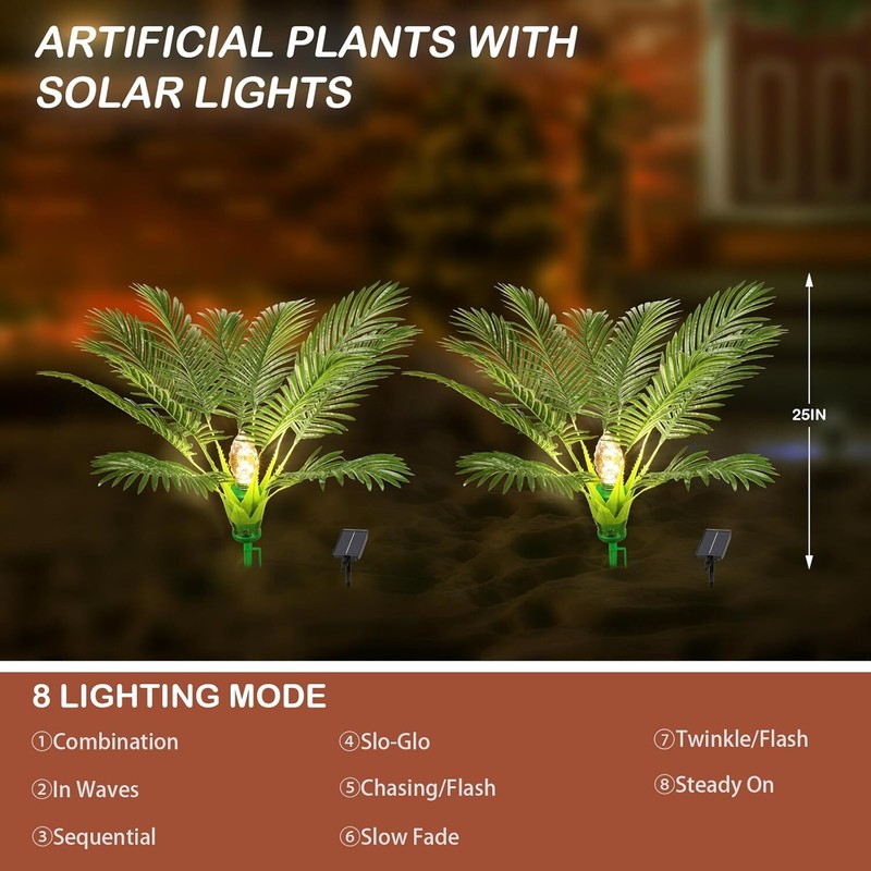 2 Pack Artificial Palm Tree Solar Light Yard Patio Garden Pathway Light 8 Modes gallery