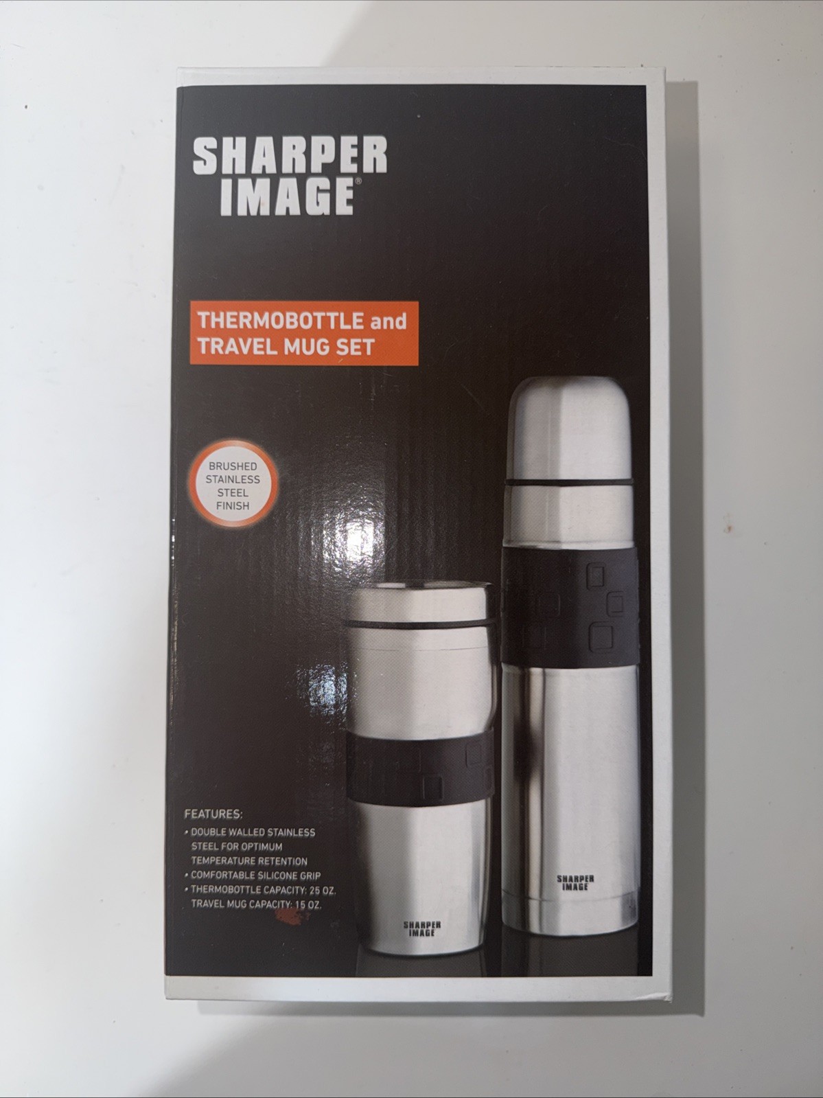 Sharper Image Stainless Steel 25oz Thermobottle + 15oz Travel Mug Hot / Cold Set gallery
