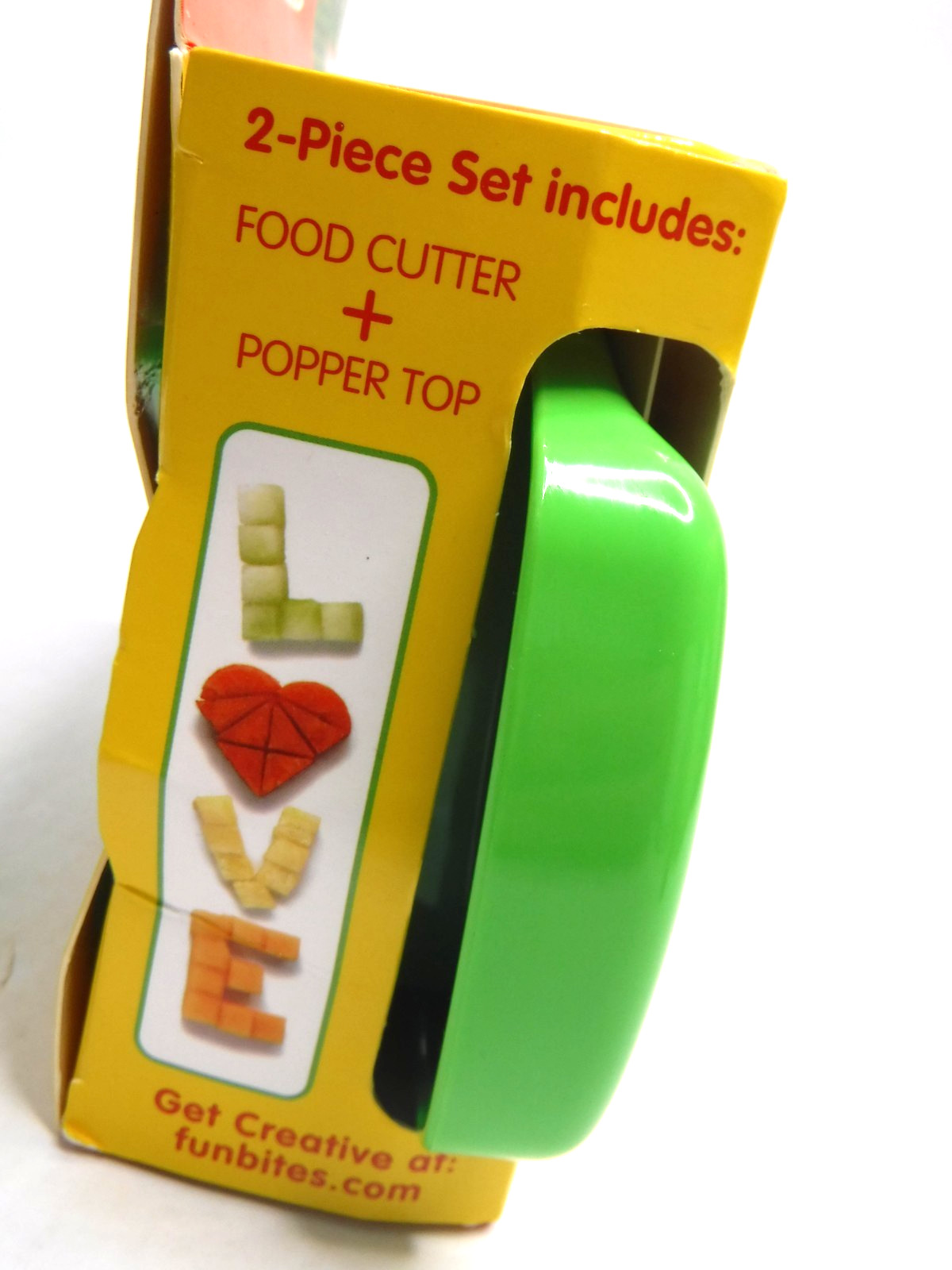 Green Funbites Bite Sized Food Cutter + Popper Top for Kids (Squares) BPA FREE gallery