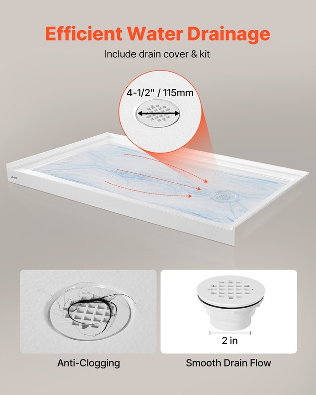 Shower Pan, 60 L x 36 W Single Threshold Shower Base, Rectangle Acrylic & PVC gallery