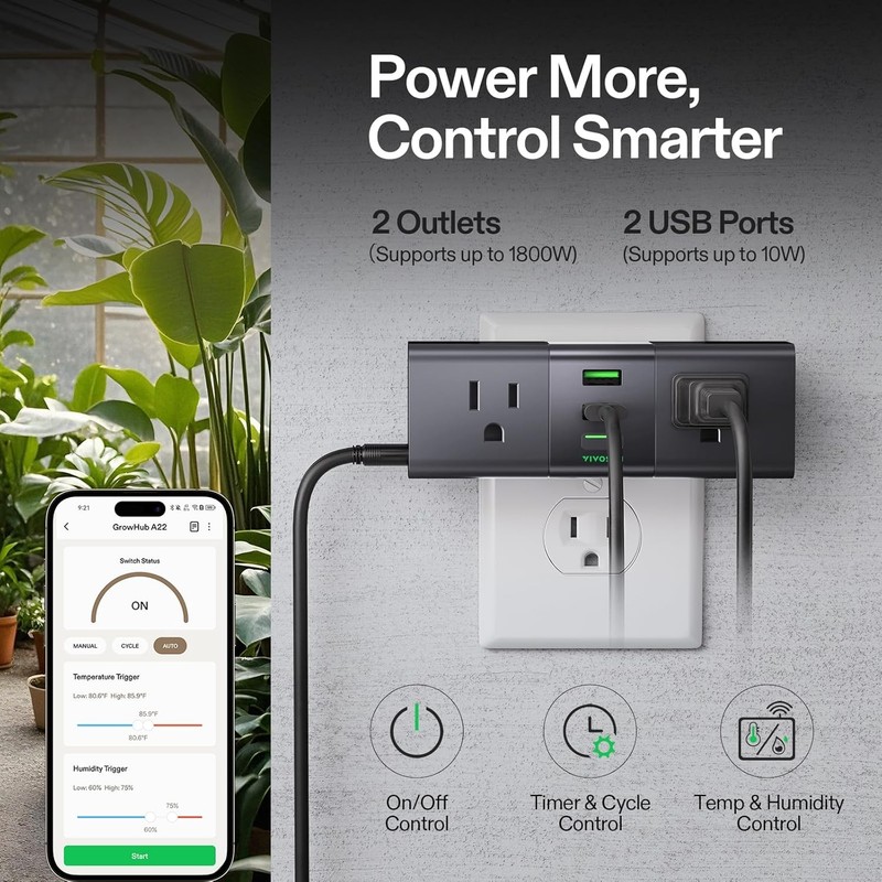 VIVOSUN GrowHub Outlet Controller A22 w/ T&H Sensor Probe WiFi-Controller gallery