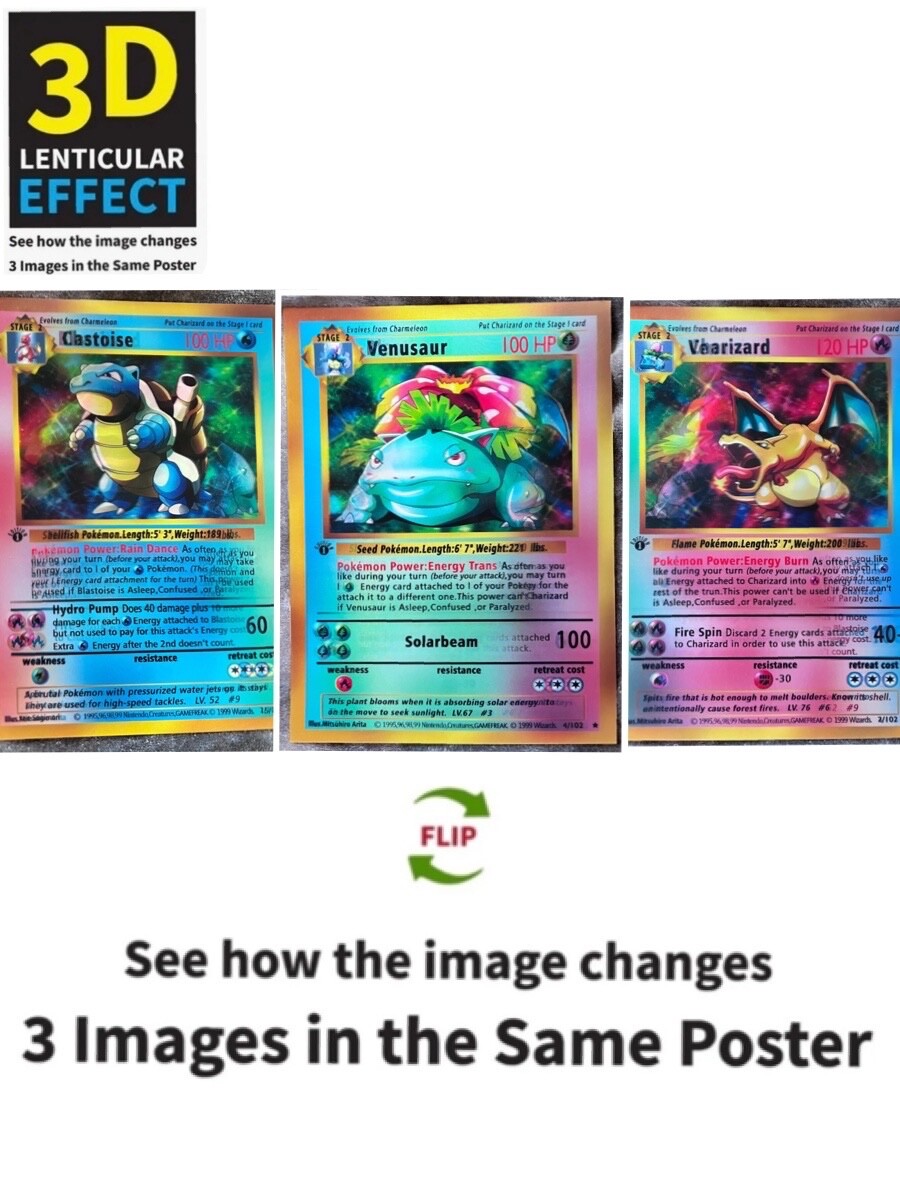 Pokémon-Venusaur,Charizard,Blastoise3D Poster 3D Lenticular Flip Effect,3 In One gallery