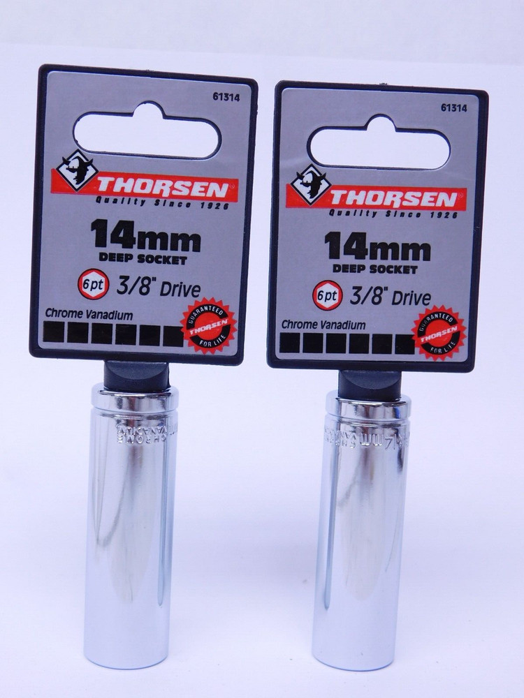 2 PIECES! NEW 3/8" Drive 6-Point Deep Socket 14mm BULK PACK (HR)