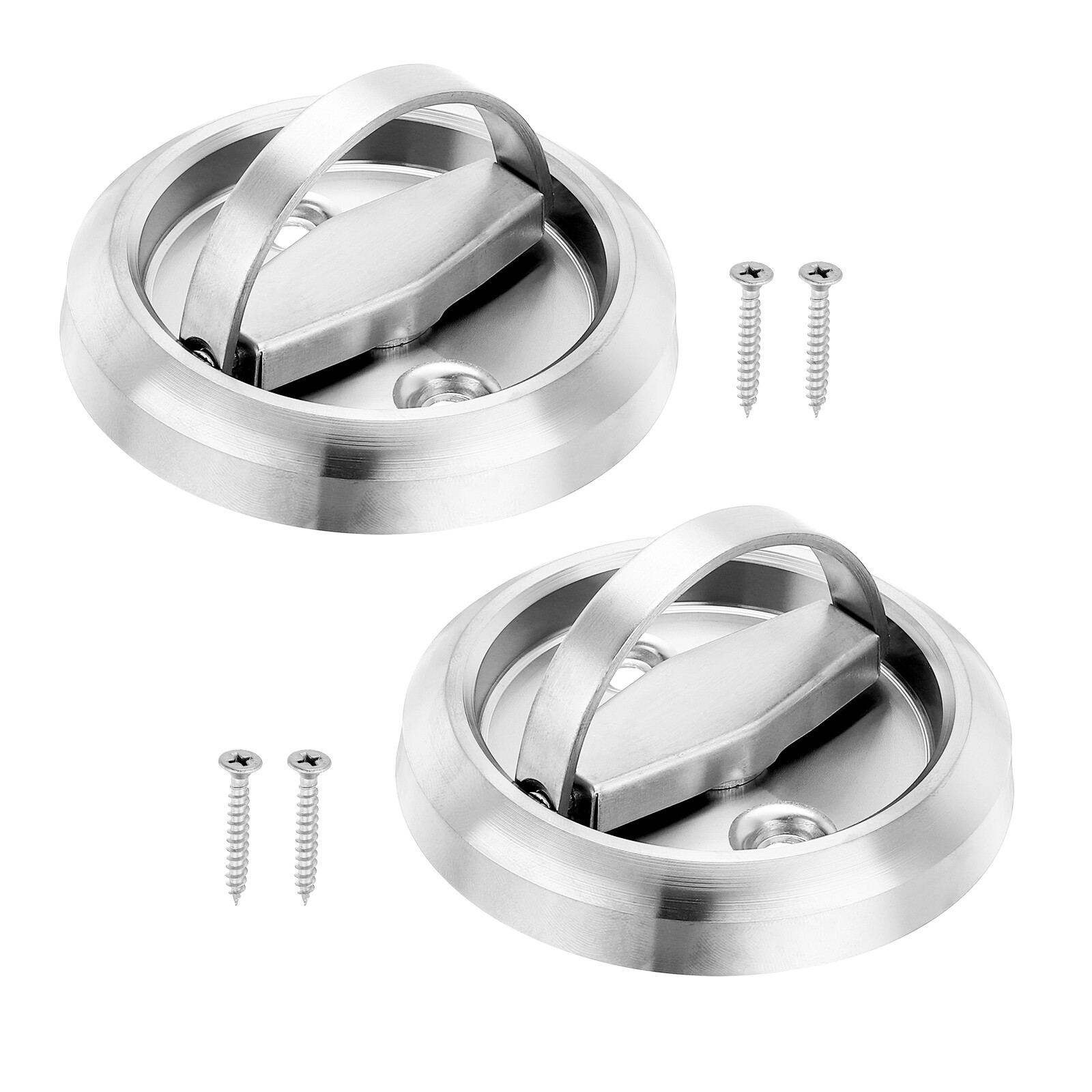 2 Pcs Recessed Door Handles Round Flush Pulls Embedded Hidden Silver gallery