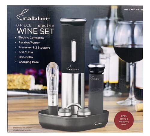 Rabbit 8 Piece Electric Wine Set - Silver/Black (Open Box) gallery