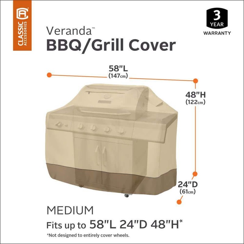 Classic Accessories Veranda BBQ Grill Cover 58L x 24D x 48H Pebble Waterproof gallery