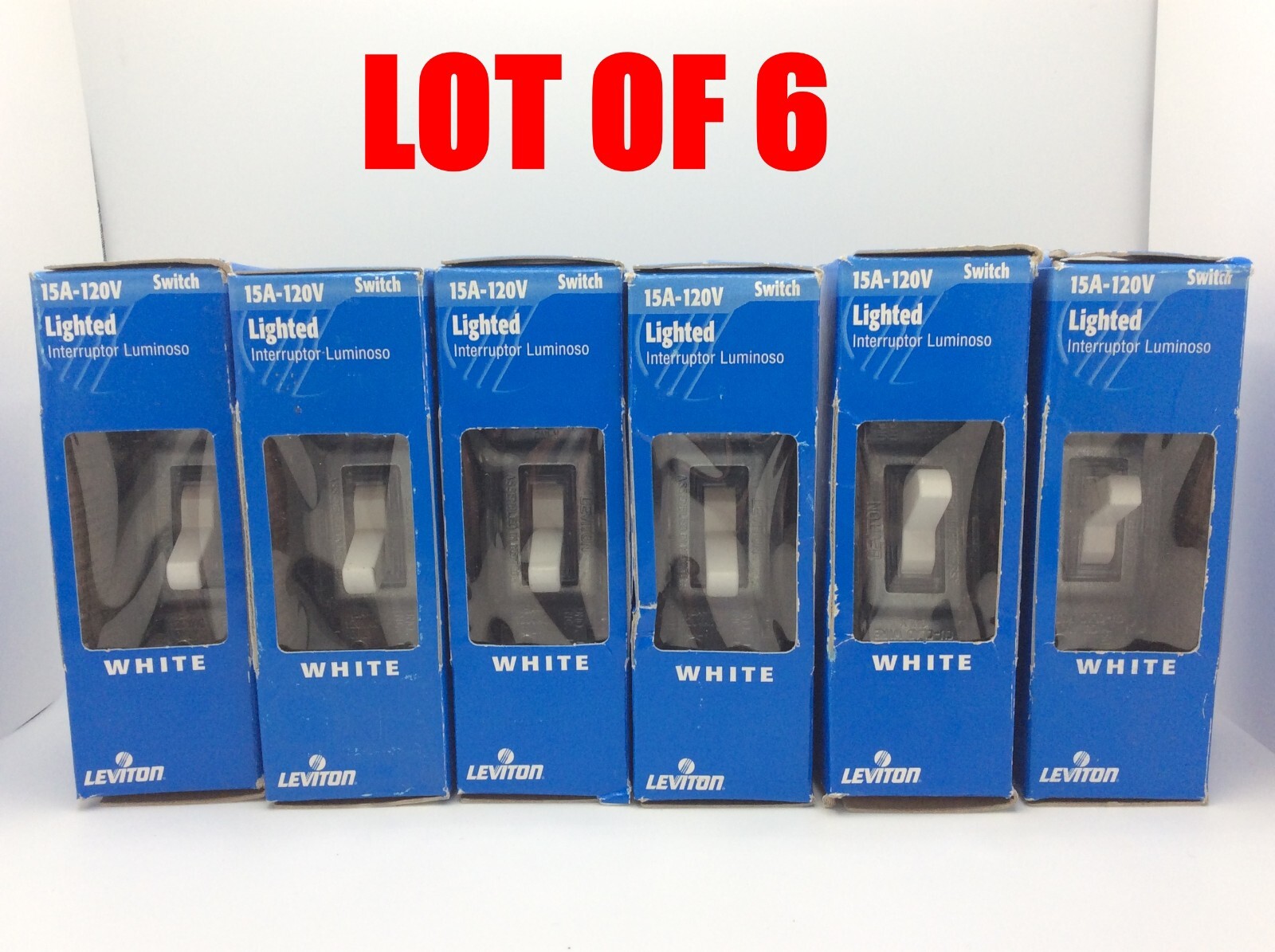 Leviton 1-Pole Light Switch White, Toggle Glows in Dark, 15A 120V 4.2 H in 6/LOT gallery