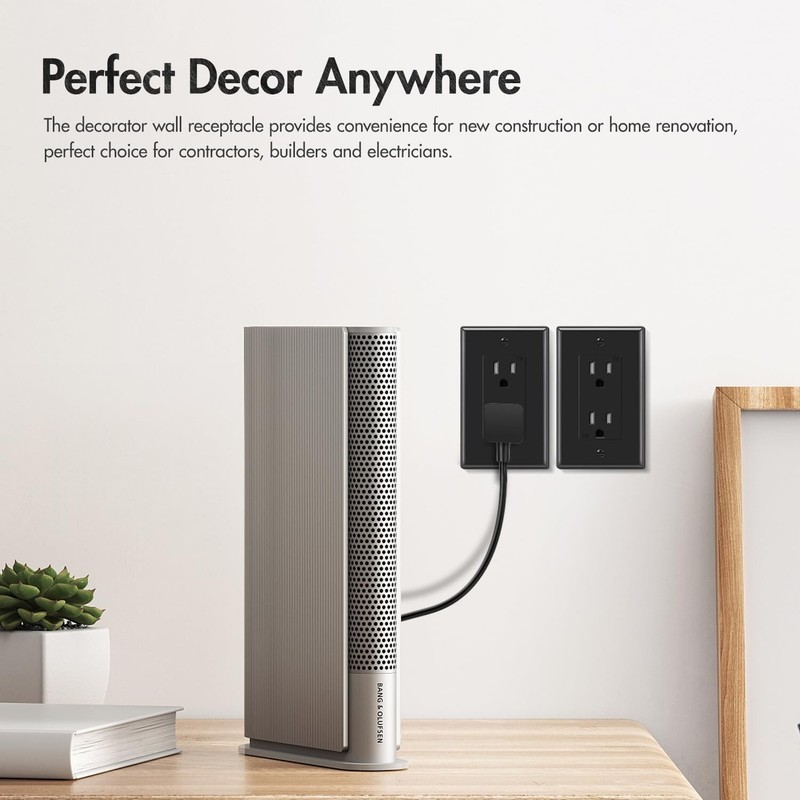 10Pack Black Outlet Socket, Decora Duplex Receptacle 15 Amp, 125 Volt With plate gallery