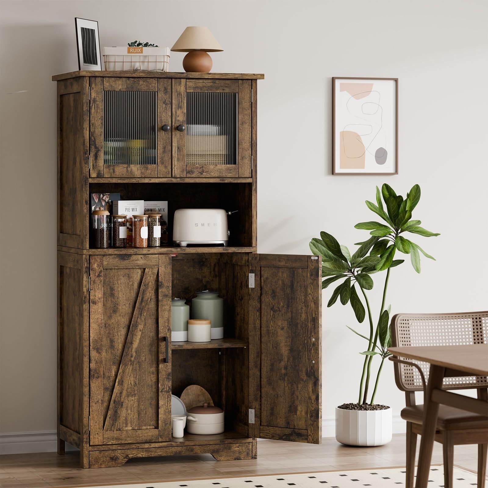 Kitchen Pantry Cabinet Freestanding Cupboard Farmhouse Storage Cabinet with Door gallery