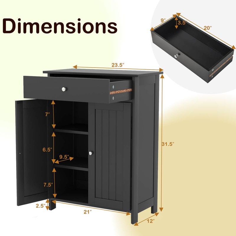 Bathroom Floor Cabinet Freestanding Storage Organizer w/2 Doors Storage Cabinet gallery