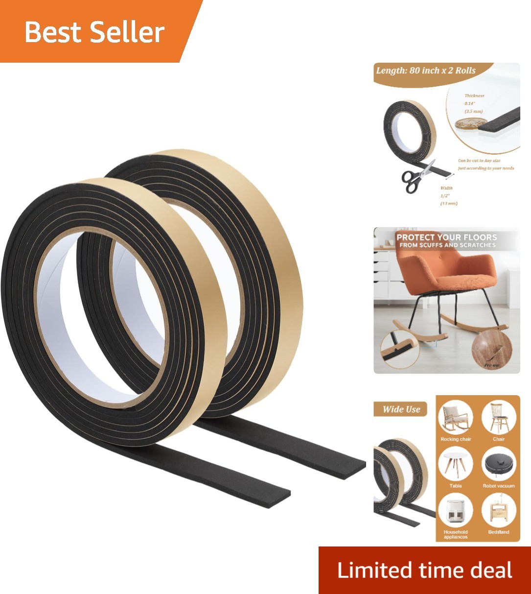 2-Pack 78" Felt Strips with Strong Adhesive - Protect Your Floors Safely gallery