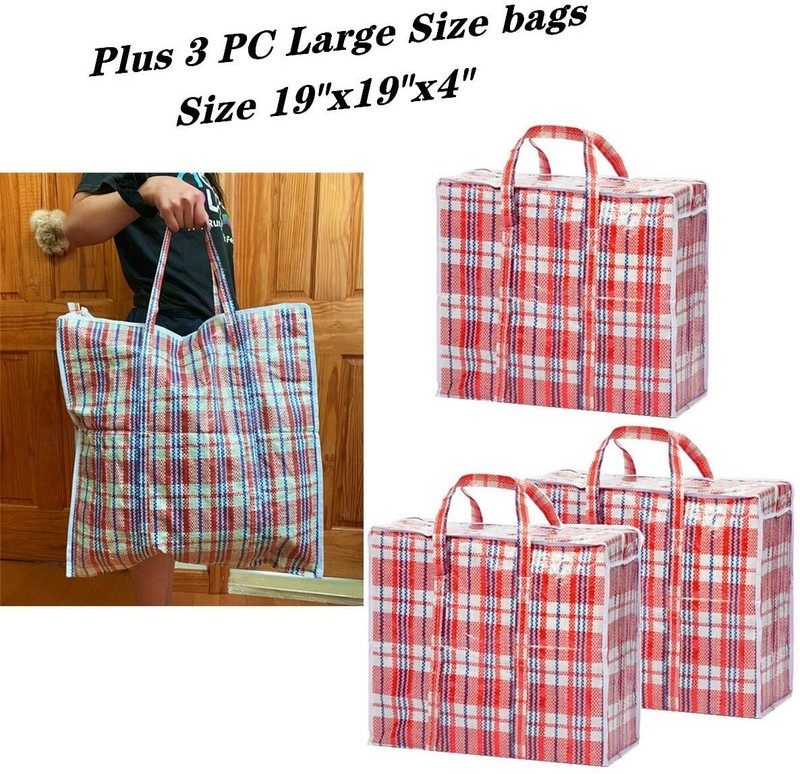 6 Pc Reusable Large Jumbo plastic Shopping Laundry Moving Storage Bag Zipper gallery