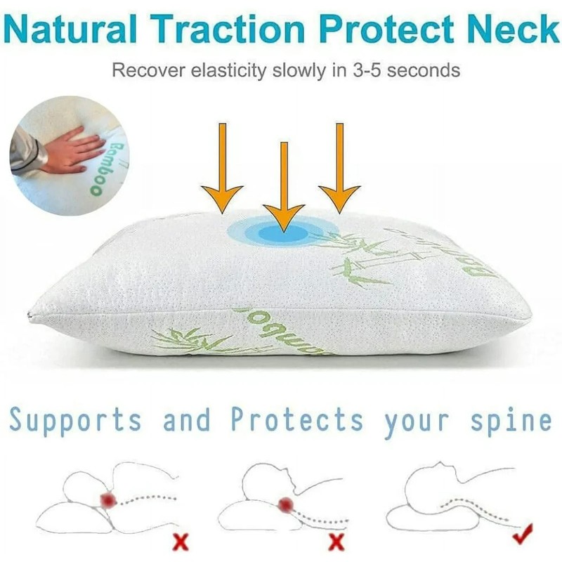 Glory Bamboo Pillow Queen Size - Memory Foam/Breathable & Zippered. Set 2. gallery