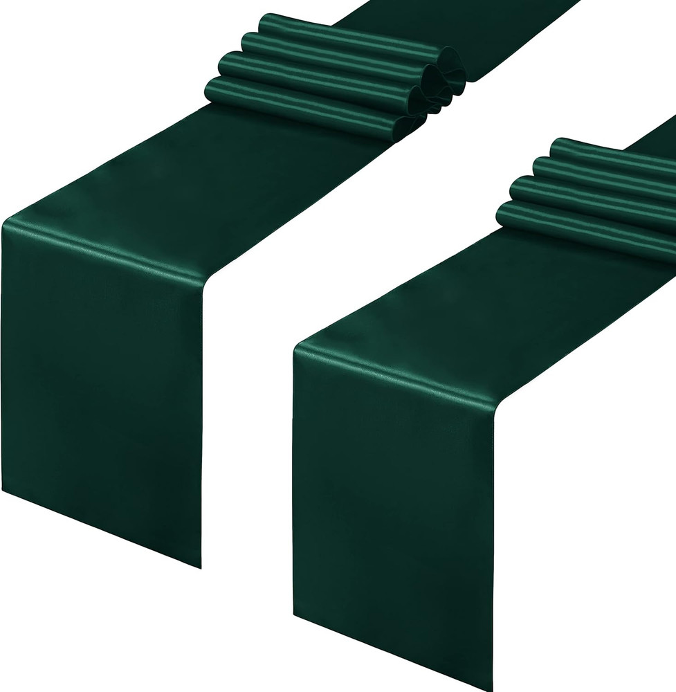 2 Pack Forest Green Satin Table Runner 12 X 108 Inch, Smooth Table Runners for W