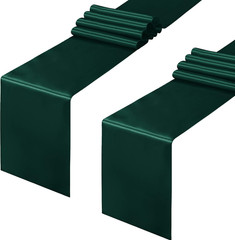 2 Pack Forest Green Satin Table Runner 12 X 108 Inch, Smooth Table Runners for W