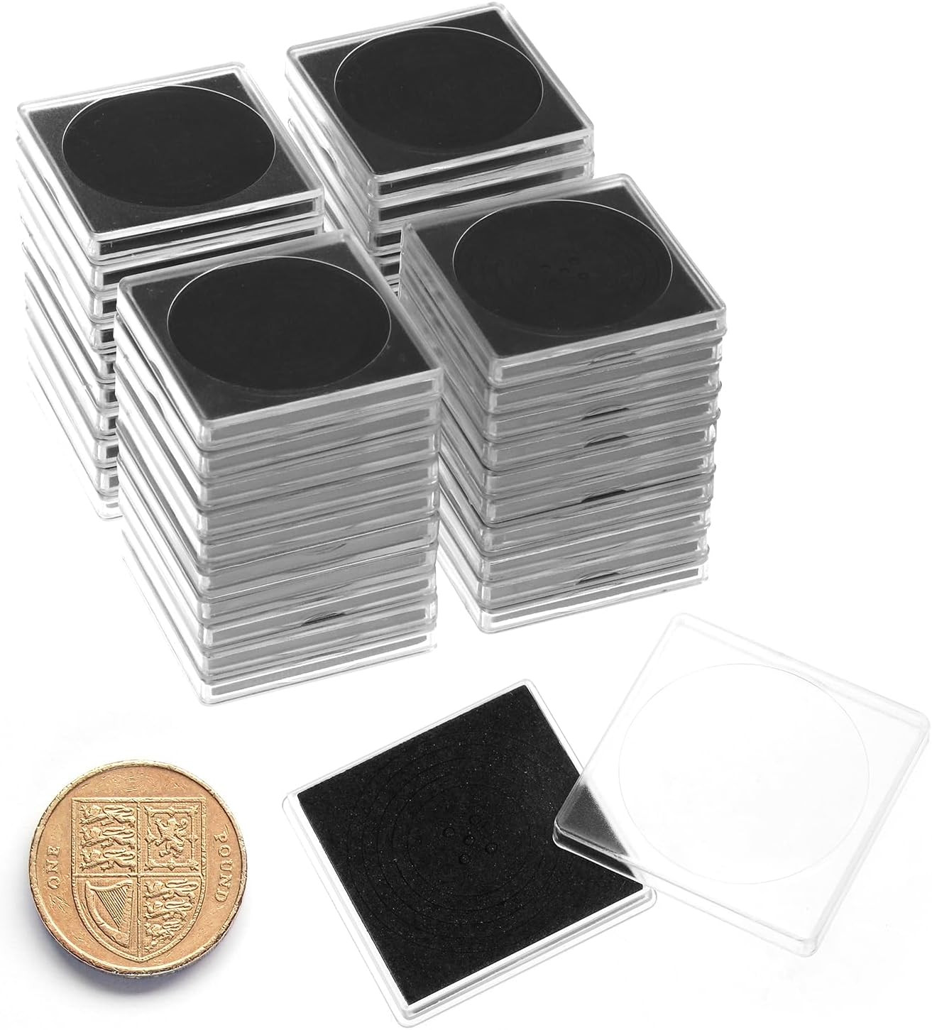 40 Pack 2x2 Coin Holders with Adjustable Sponge Rings, 5 Sizes Protective Cases. gallery