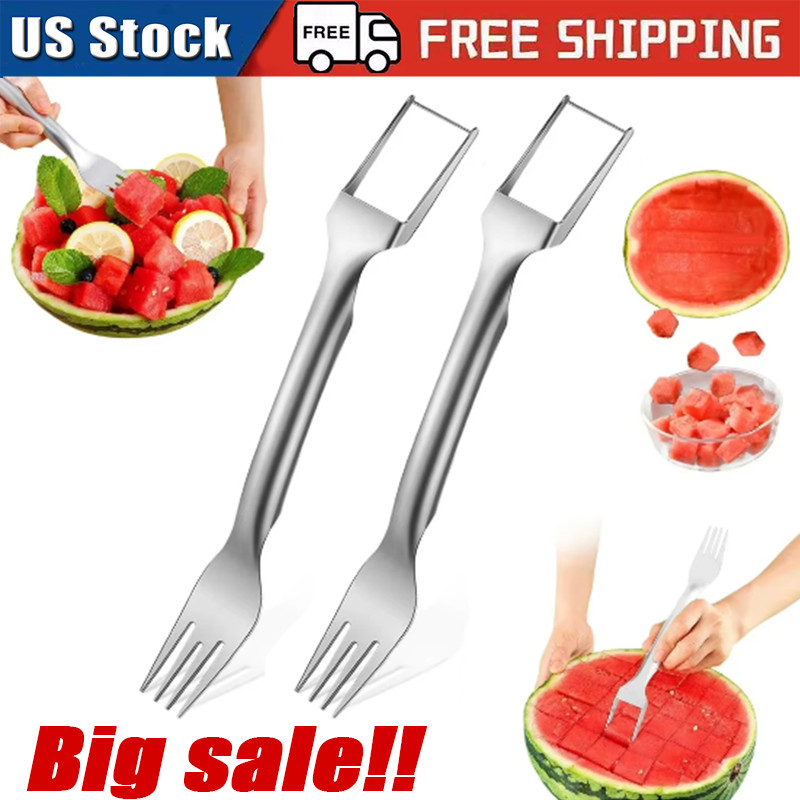 Watermelon Slicer Cutter 2-in-1 Fork Stainless Steel Fruit Cutting Artifact Tool gallery