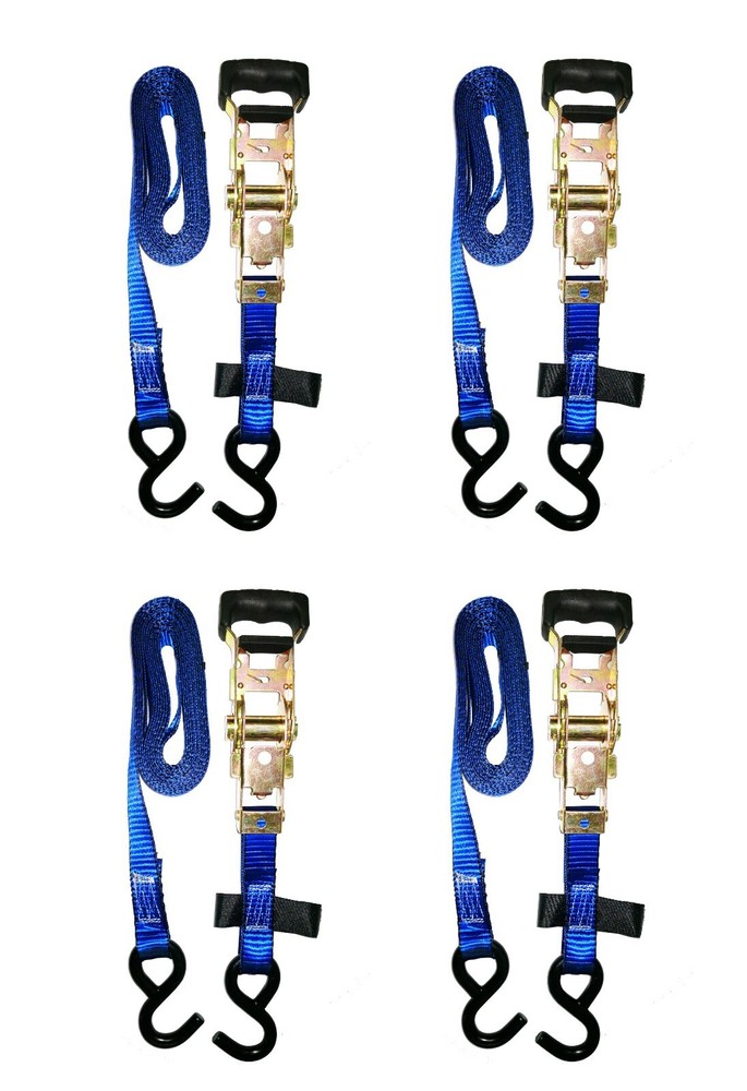 4-PK 1inx12ft Ratchet Tie Down Straps S-Hook 3000LBS Break Strength 1000LBS WLL