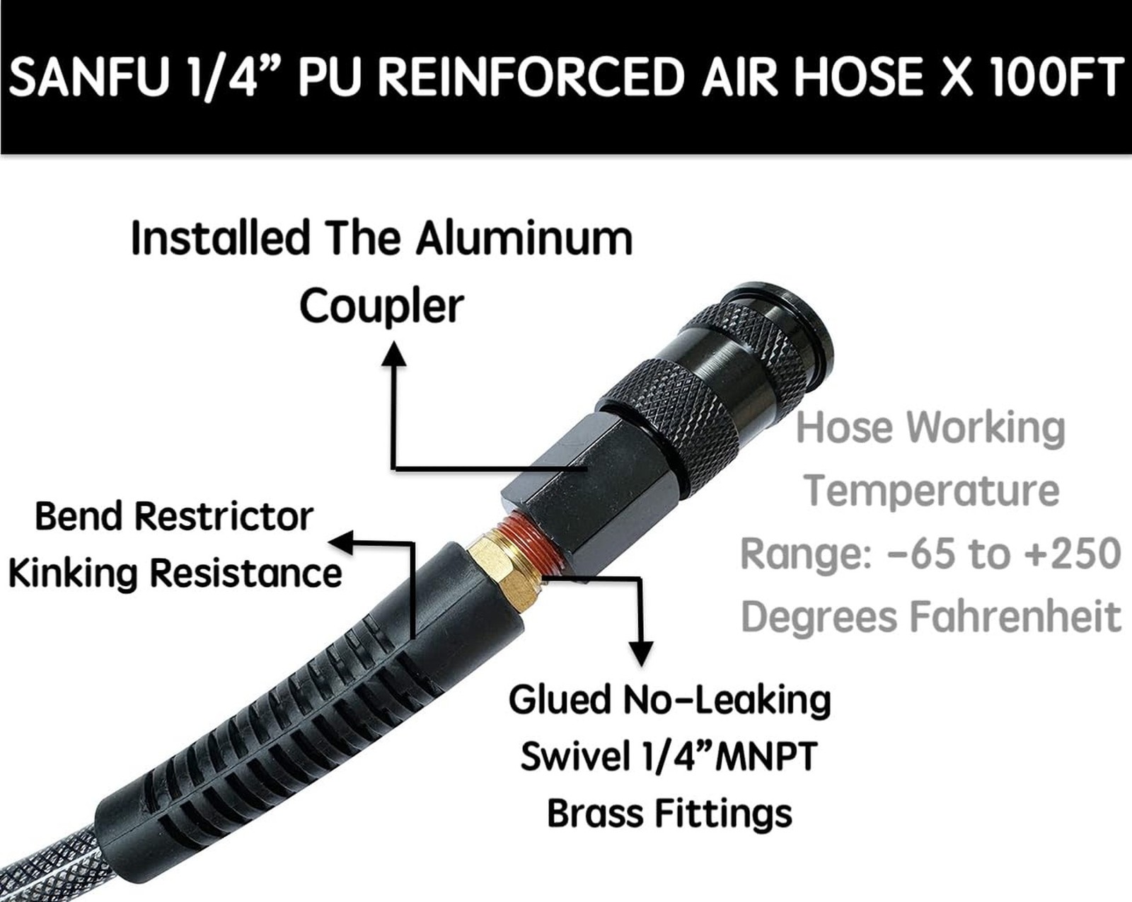 SANFU Polyurethane(PU) Air Hose 1/4-Inch x 100ft Reinforced, lightweight Anti... gallery